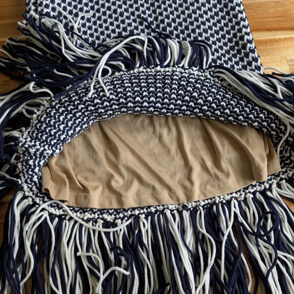 Michael Kors Crochet Fringe Sleeveless Dress, Navy/White, Small NWT